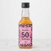 50e verjaardag Roze zwarte luipaard Mini Likeurfles Etiket (Voorkant)