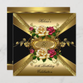 50e verjaardag Rozen Red Cream Gold Kaart (Voorkant / Achterkant)