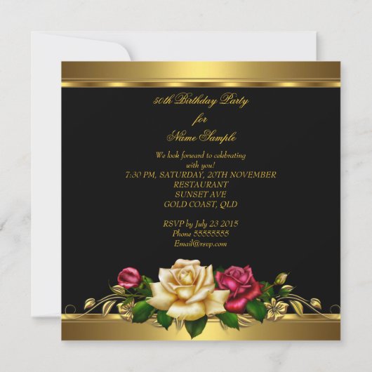 50e verjaardag Rozen Red Cream Gold Kaart (Achterkant)