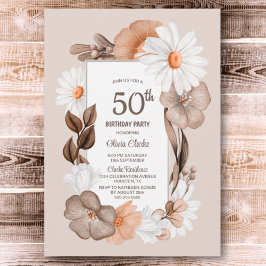 50e verjaardag Rustic Boho Floral Party Kaart