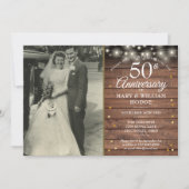 50e verjaardag Rustic Gouden Harten Trouwfoto Kaart (Voorkant)