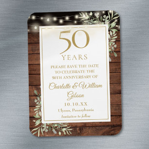 50e verjaardag Rustic hout Save The Date Magneet