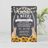 50e verjaardag Rustic Sunflower Chalk Beer Party Kaart (Staand voorkant)