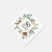 50e verjaardag Rustic Winter Greenery Red Bow Servet (Hoek)