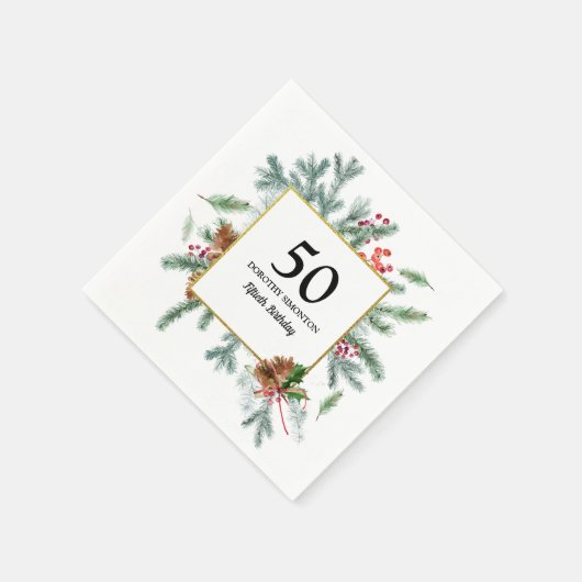 50e verjaardag Rustic Winter Greenery Red Bow Servet (Hoek)