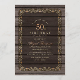50e verjaardag Rustic Wood Fancy Country Party Kaart