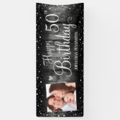 50e verjaardag Rustic Wood Foto Silver Confetti Spandoek (Verticaal)