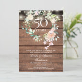 50e verjaardag Rustieke bloemenslingerlampjes Save The Date (Staand voorkant)