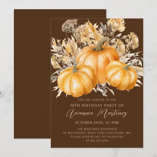 50e verjaardag rustieke Boho pompoen Herfst geblad Kaart (Voorkant / Achterkant)