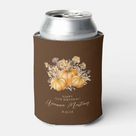 50e verjaardag Rustieke Boho Pompoen Herfstloof Blikjeskoeler (Blikje Voorkant)