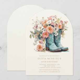 50e verjaardag rustieke cowgirl laarzen bloemen kaart