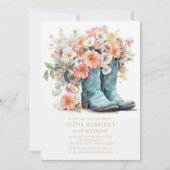 50e verjaardag rustieke cowgirl laarzen bloemen kaart (Voorkant)