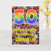 50e verjaardag; rustieke herfstbladeren; regenboog kaart (Gele Bloem)