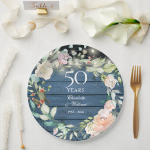 50e verjaardag Rustieke houten slingerlichtjes blo Papieren Bordje