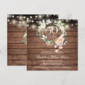 50e verjaardag Rustieke slingerlichtjes bloemen Kaart (Voorkant / Achterkant)
