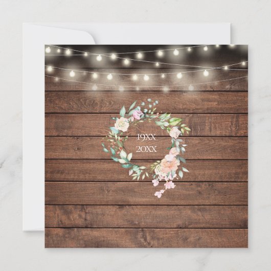 50e verjaardag Rustieke slingerlichtjes bloemen Kaart (Achterkant)