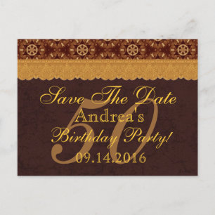 50e verjaardag Save the Date Chocolate Gold Lace 0 Aankondigingskaart