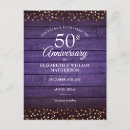 50e verjaardag Save the Date Gouden Harten Rustiek Briefkaart