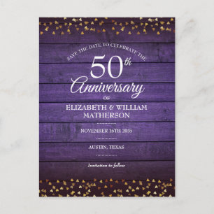 50e verjaardag Save the Date Gouden Harten Rustiek Briefkaart