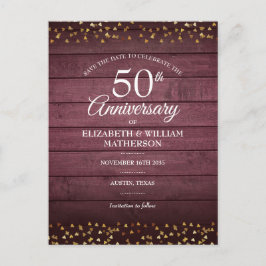 50e verjaardag Save the Date Gouden Harten Rustiek Briefkaart