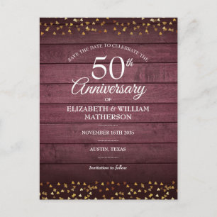 50e verjaardag Save the Date Gouden Harten Rustiek Briefkaart