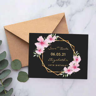 50e verjaardag Save the Date tropisch zwart goud Briefkaart