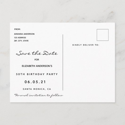 50e verjaardag Save the Date tropisch zwart goud Briefkaart (Achterkant)