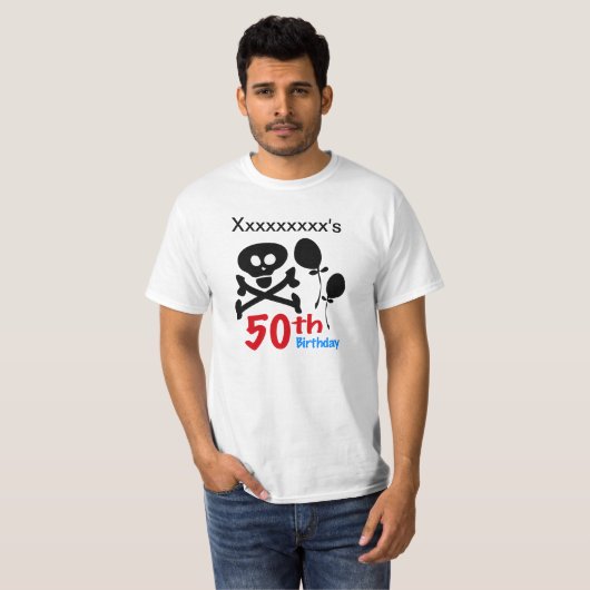 50e verjaardag schedelbeenderen t-shirt (Voorkant volledig)