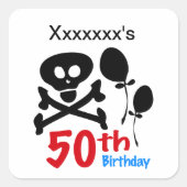 50e verjaardag schedelbeenderen vierkante sticker (Voorkant)