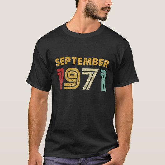 50e verjaardag september 1971 Retro Birthda T-shirt (Voorkant)