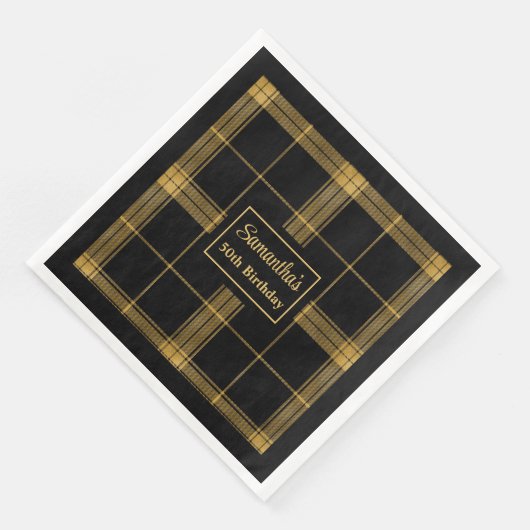 50e Verjaardag Servetten Zwart Goud Custom Name (Hoek)