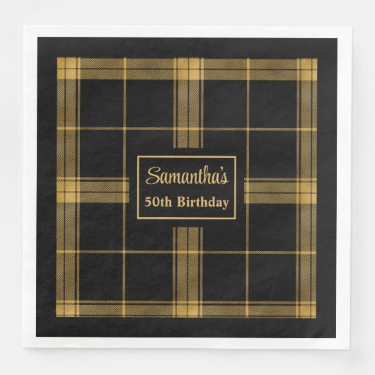 50e Verjaardag Servetten Zwart Goud Custom Name (Voorkant)