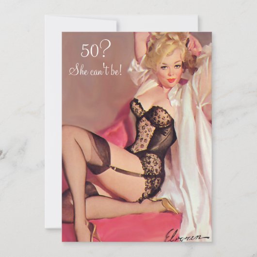 50e Verjaardag,  Sexy Pin Up Black Lingerie Kaart (Voorkant)