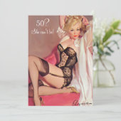 50e Verjaardag,  Sexy Pin Up Black Lingerie Kaart (Staand voorkant)