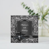 50e verjaardag Silver Black Bow Lace Kaart (Staand voorkant)