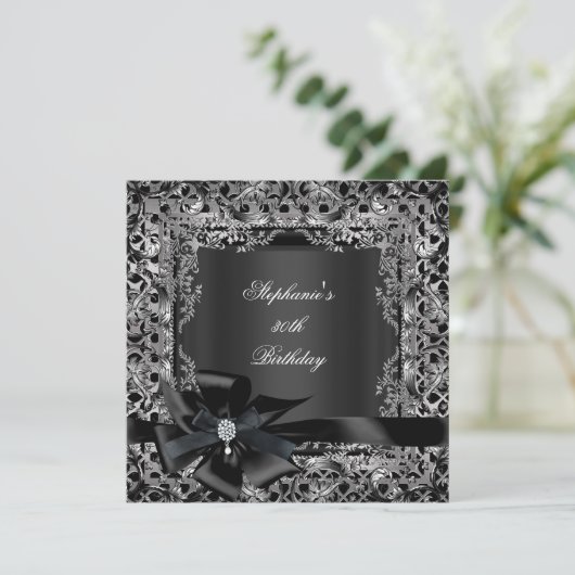 50e verjaardag Silver Black Bow Lace Kaart (Staand voorkant)