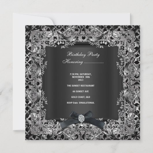 50e verjaardag Silver Black Bow Lace Kaart (Achterkant)