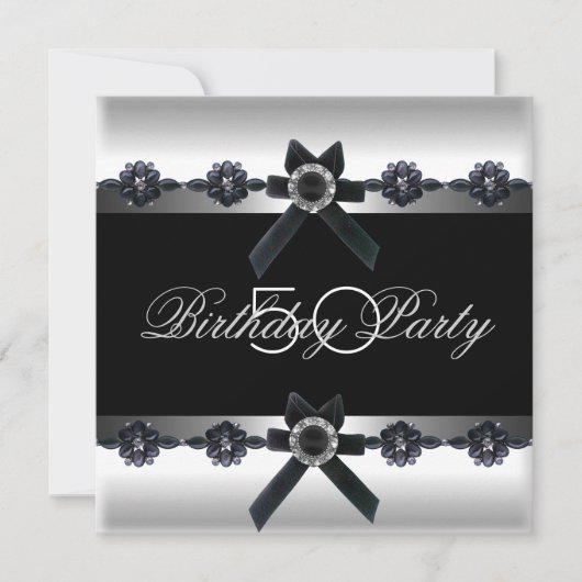 50e verjaardag Silver Black White Diamond Kaart (Voorkant)