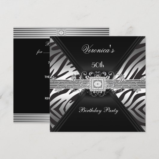 50e verjaardag Silver Black Zebra Diamond Afbeeldi Kaart (Voorkant / Achterkant)