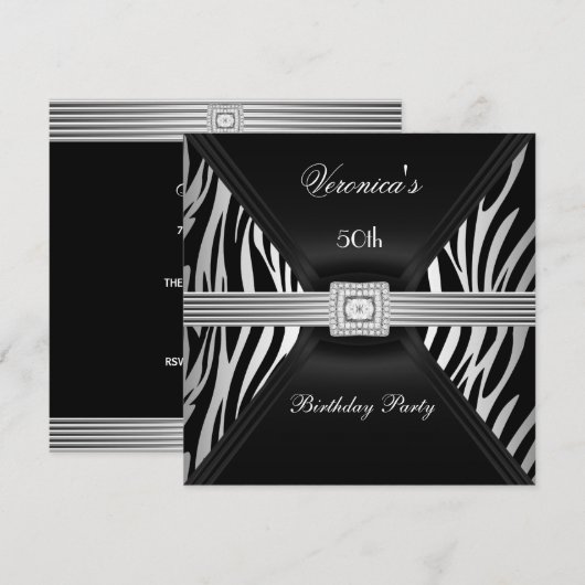 50e verjaardag Silver Black Zebra Diamond Jewel Kaart (Voorkant / Achterkant)