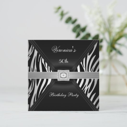 50e verjaardag Silver Black Zebra Diamond Jewel Kaart (Staand voorkant)