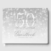 50e verjaardag Silver Bokeh Sparkle Light Gastenboek (Voorkant)