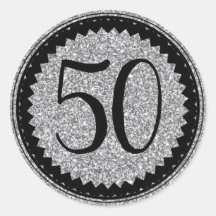 50e verjaardag Silver Glitter Classic Classic Ronde Sticker