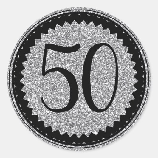 50e verjaardag Silver Glitter Classic Classic Ronde Sticker (Voorkant)