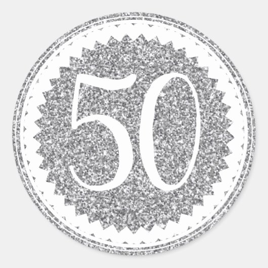 50e verjaardag Silver Glitter Classic Classic Ronde Sticker (Voorkant)