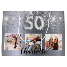 50e verjaardag Silver Glitter stoffotomonogram Groot Cadeauzakje