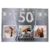 50e verjaardag Silver Glitter stoffotomonogram Groot Cadeauzakje (Achterkant)