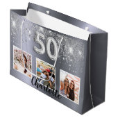 50e verjaardag Silver Glitter stoffotomonogram Groot Cadeauzakje (Voorkant Gekanteld)