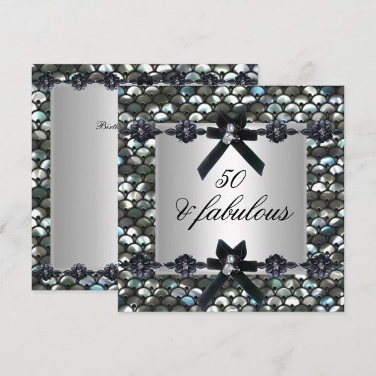 50e verjaardag Silver Sequins Black White Kaart (Voorkant / Achterkant)