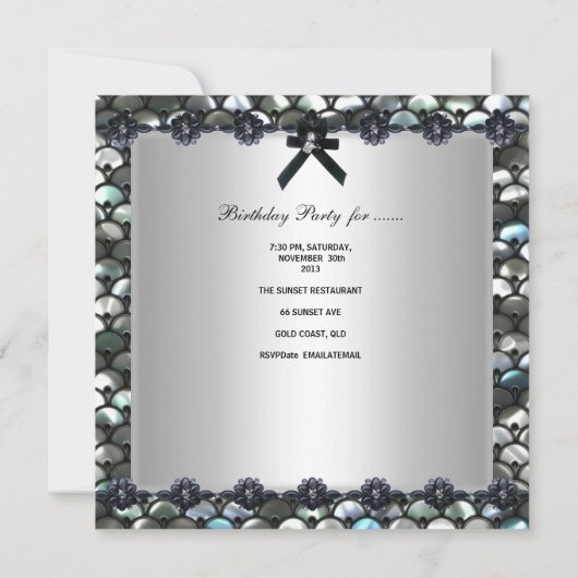 50e verjaardag Silver Sequins Black White Kaart (Achterkant)